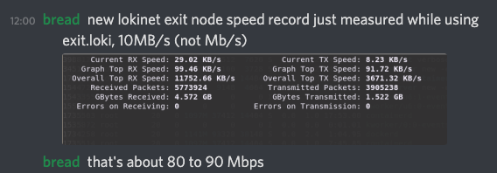 Lokinet exit speed record